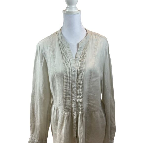 Malvin Brand Linen Tunic Blouse Oatmeal Grey Size 8 Long Sleeves - Picture 2 of 10